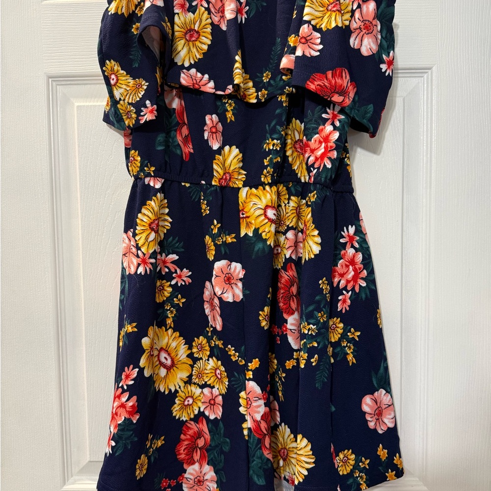 Navy Blue Floral Romper L
